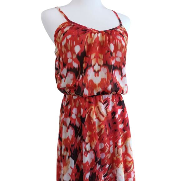 GUESS Flowy Maxi Midi Dress S Floral Bright Tropical Travel Vacation Trip‎ Party - Picture 3 of 11